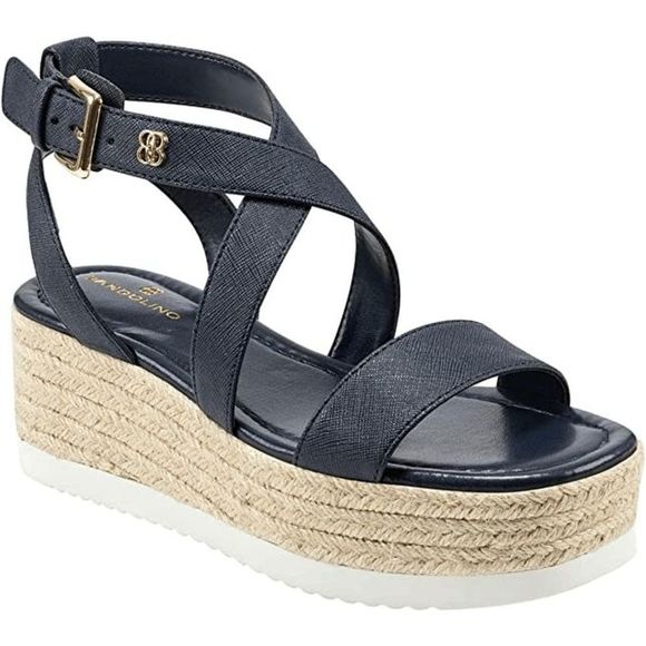 Bandolino Shoes - Bandolino Major 3 women's wedge sling back strappy sandals Navy Blue 9.5 M